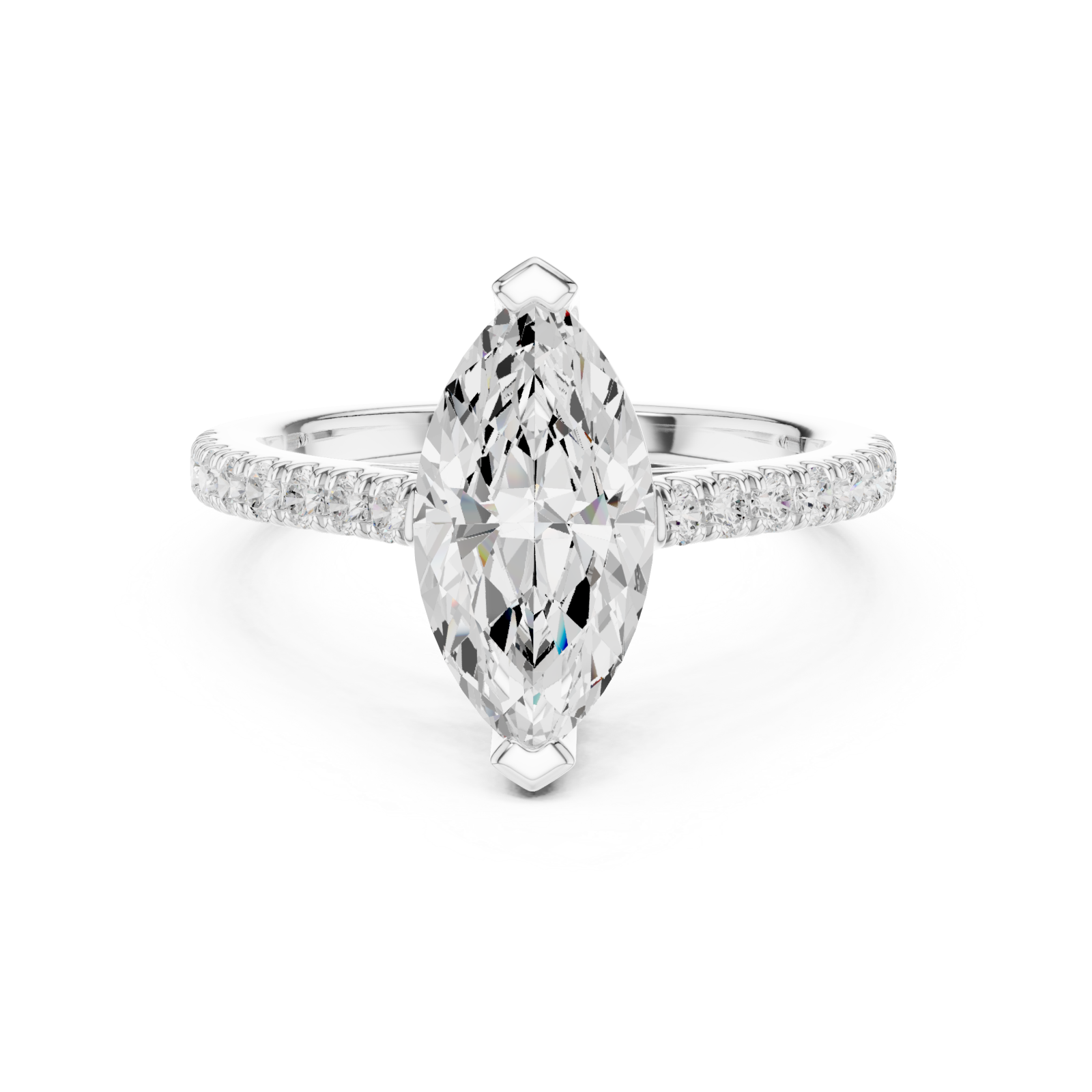  White Gold Lustre Crown Marquise Ring Front View