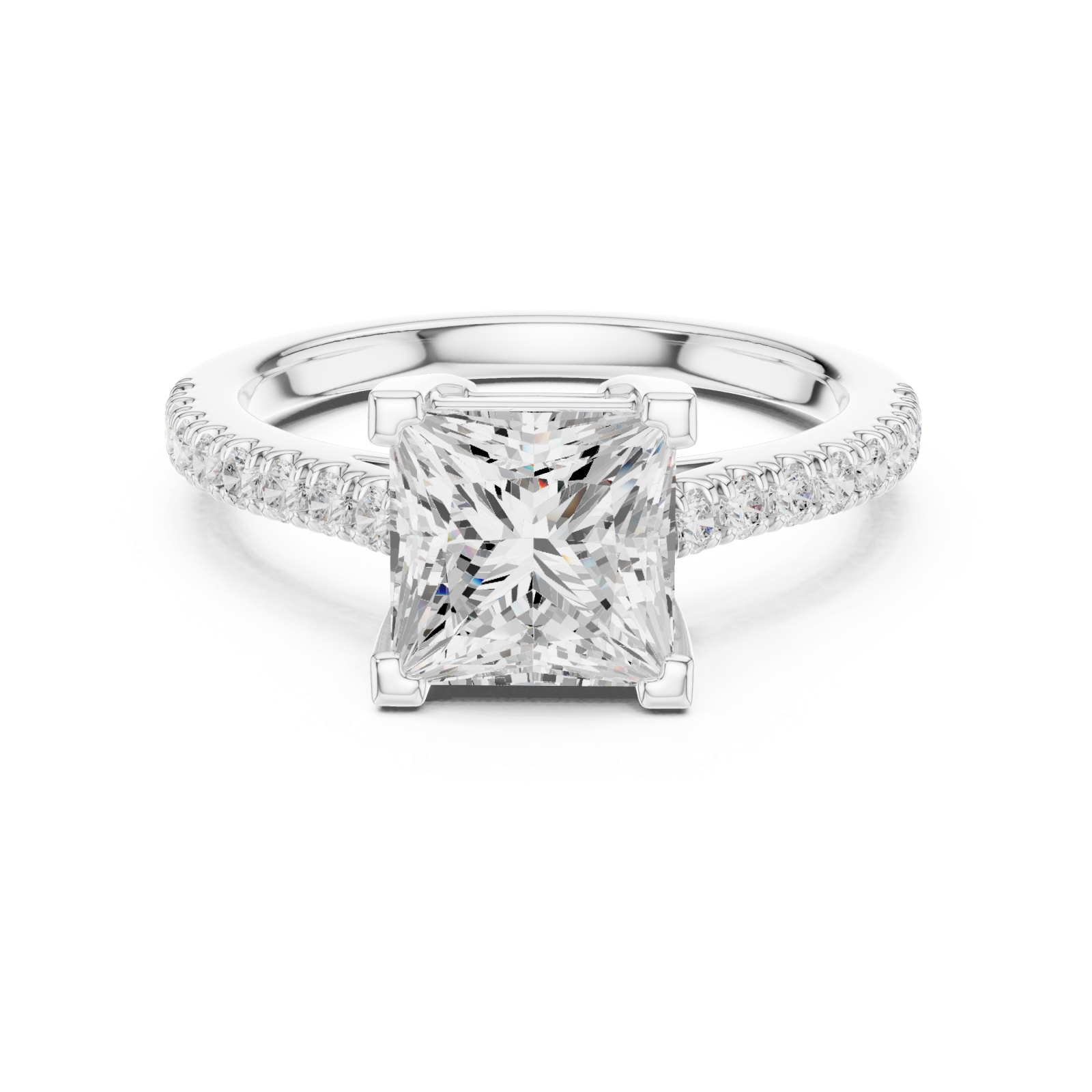  White Gold Luminous Square Embrace Engagement Ring Front View