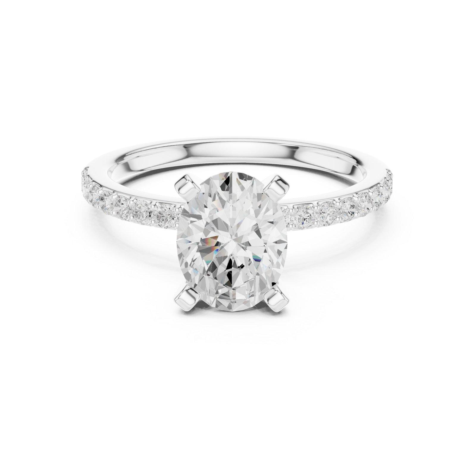  White Gold Lustrous Solitaire Band Ring Front View
