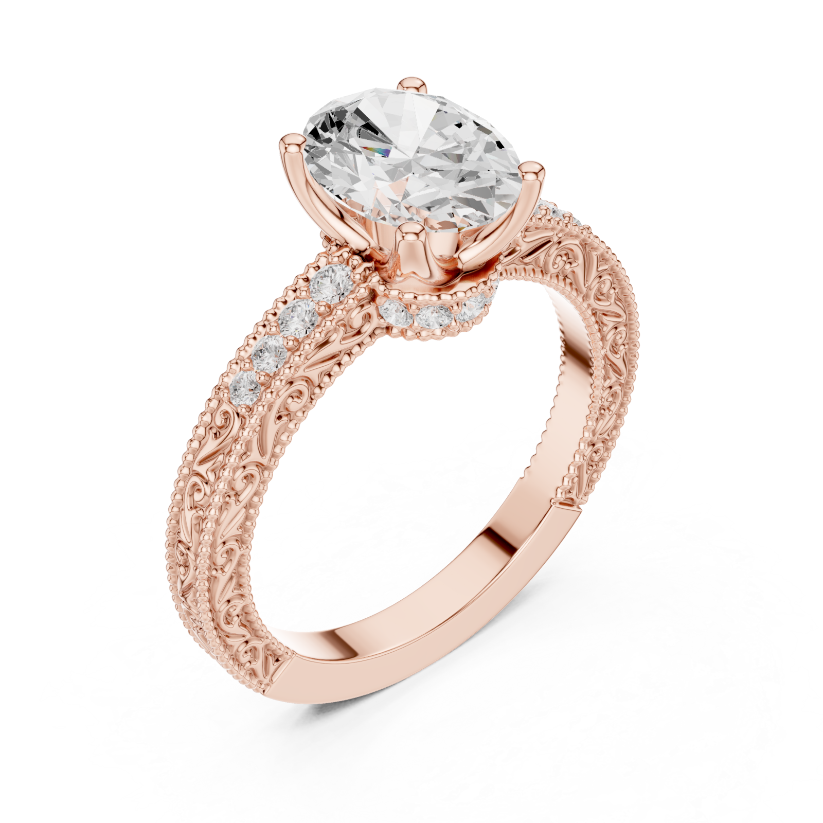  Rose Gold Empress Crest Filigree Band Ring Right View