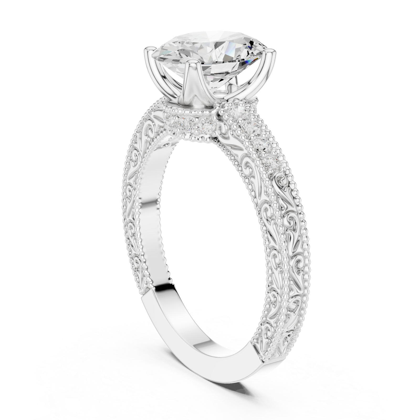  White Gold Empress Crest Filigree Band Ring Left View