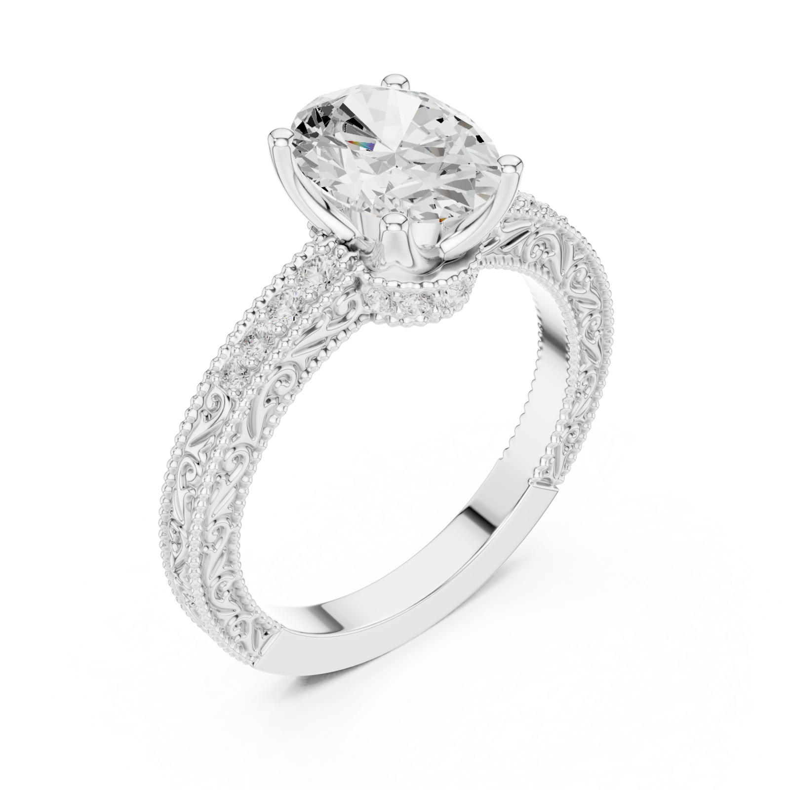  White Gold Empress Crest Filigree Band Ring Right View