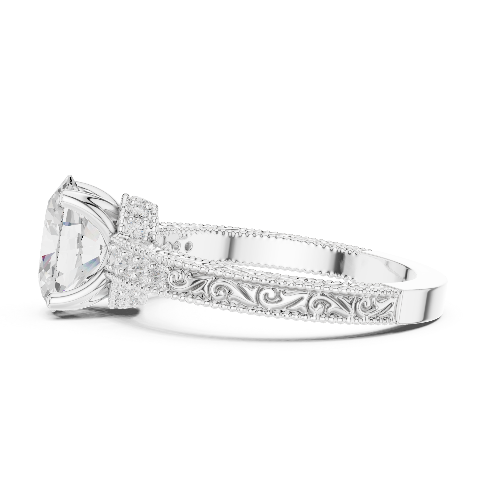  White Gold Empress Crest Filigree Band Ring Side View