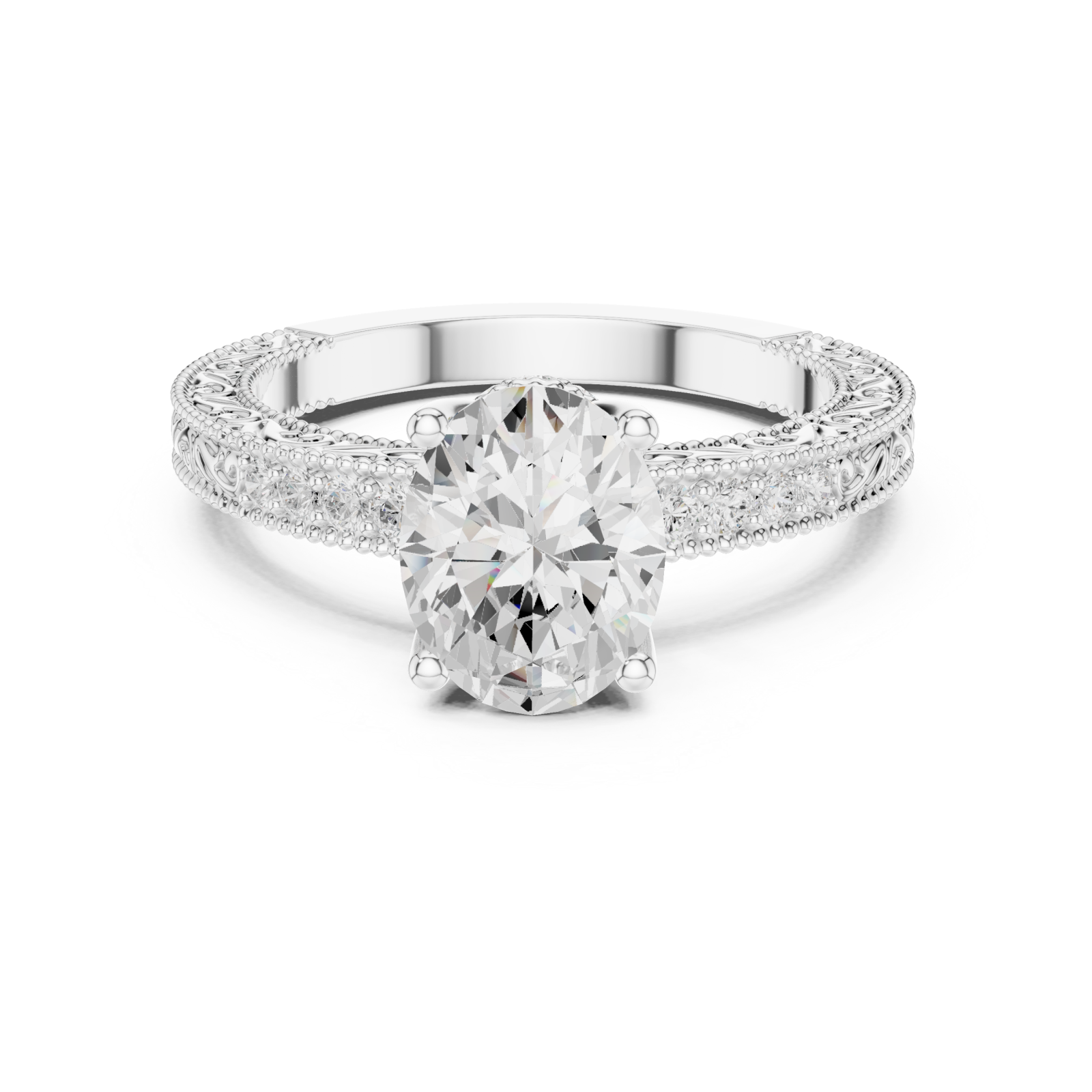  White Gold Empress Crest Filigree Band Ring Front View