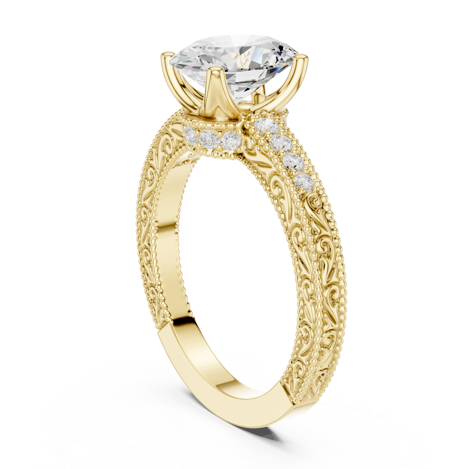  Gold Empress Crest Filigree Band Ring Left View
