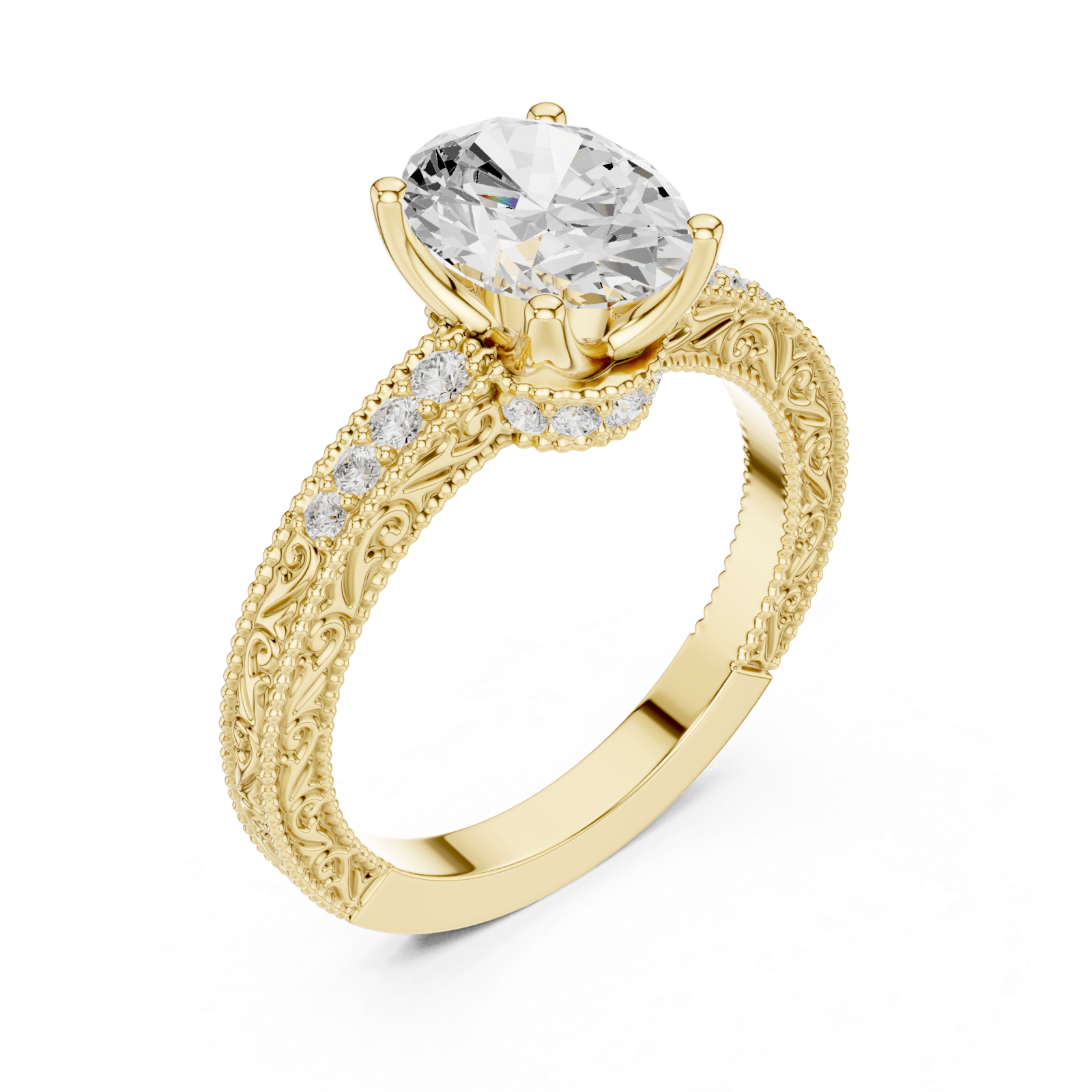 Gold Empress Crest Filigree Band Ring Right View