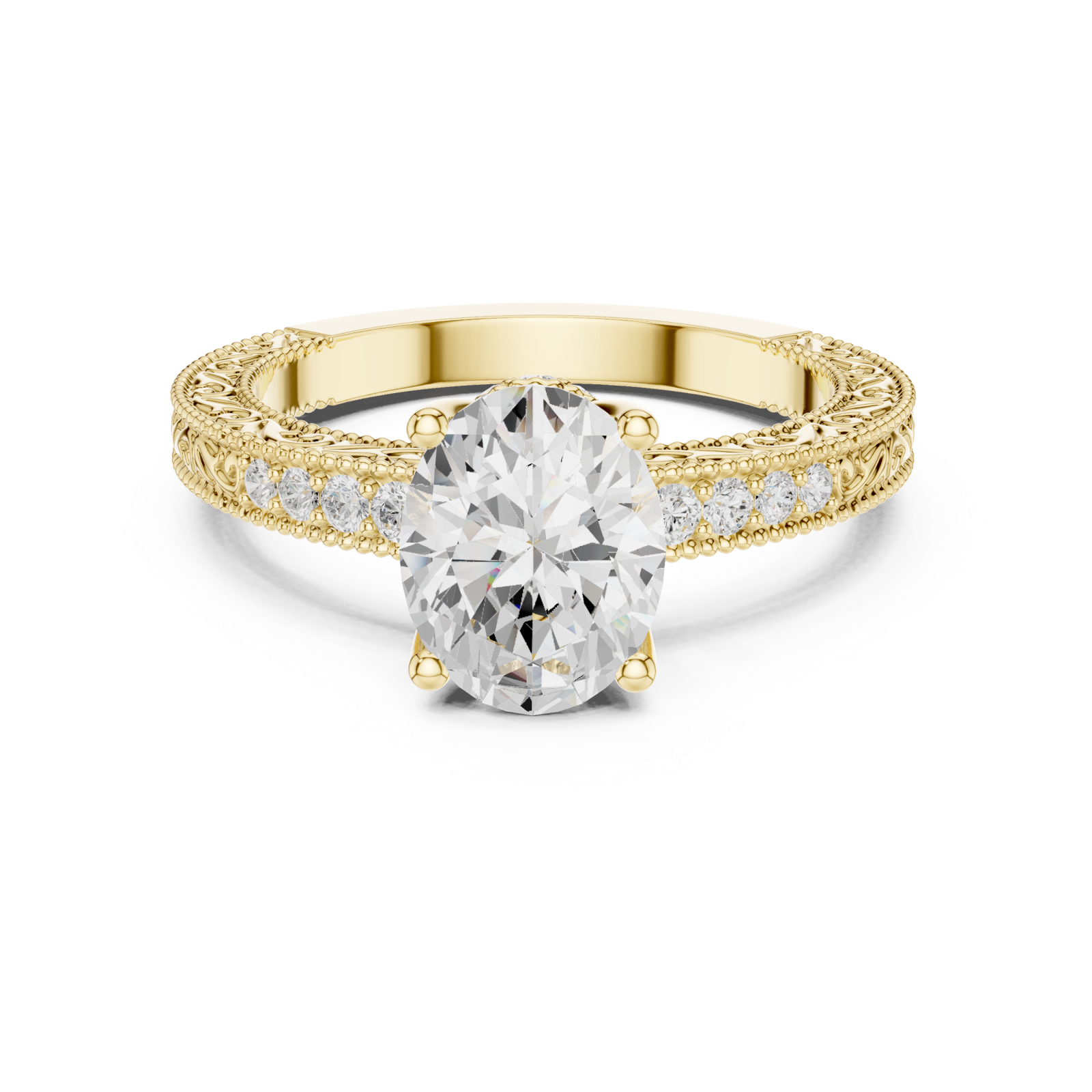  Gold Empress Crest Filigree Band Ring Front View