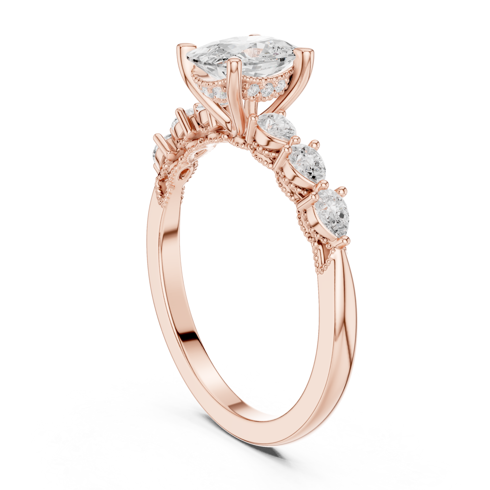  Rose Gold Marquise Embrace Petite Band Ring Left View