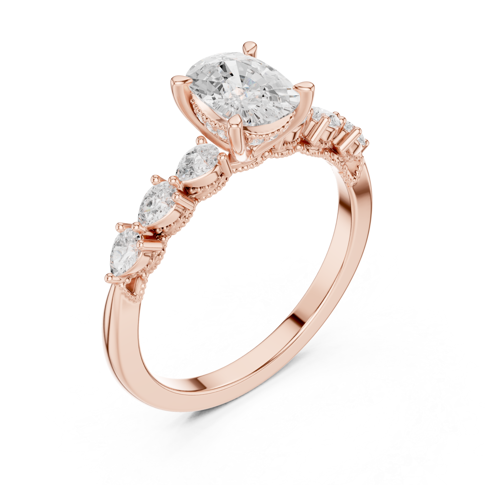  Rose Gold Marquise Embrace Petite Band Ring Right View