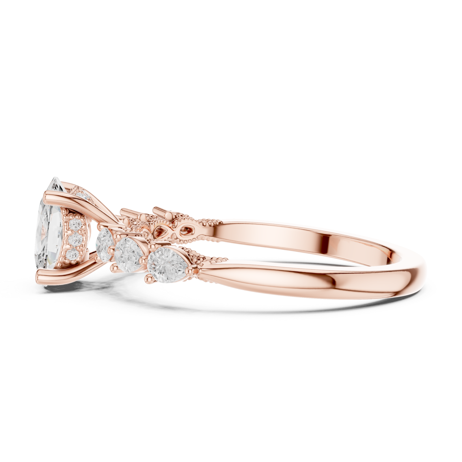  Rose Gold Marquise Embrace Petite Band Ring Side View