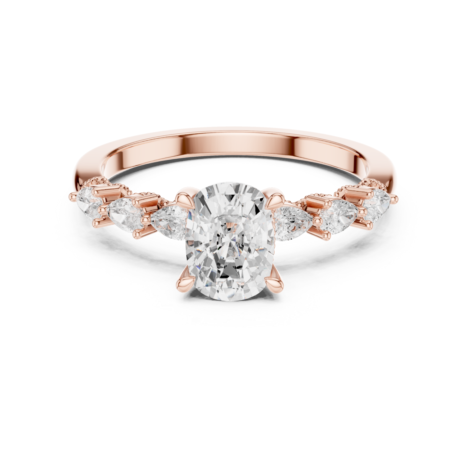  Rose Gold Marquise Embrace Petite Band Ring Front View