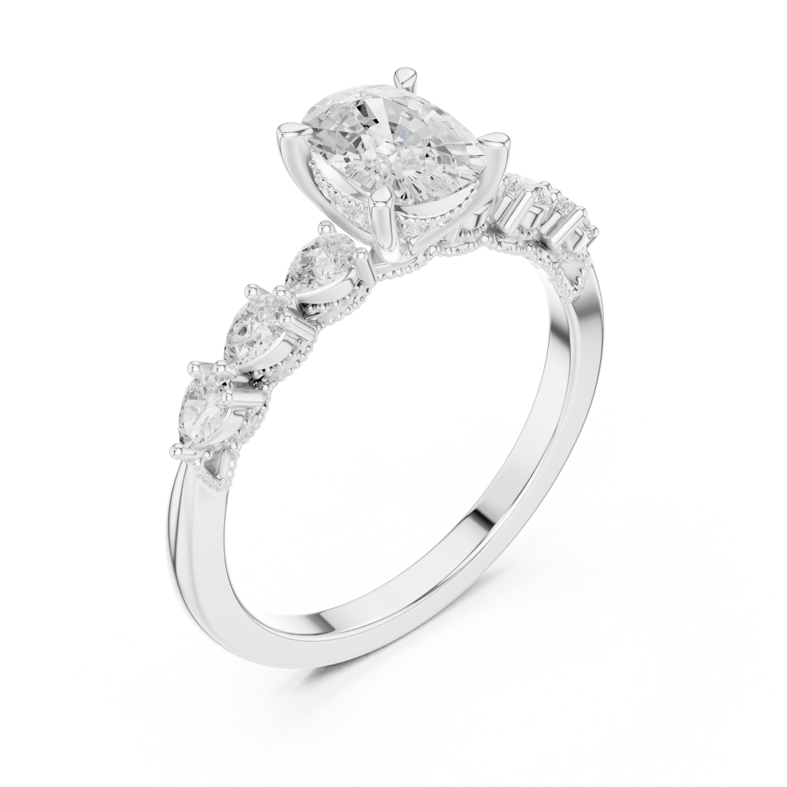  White Gold Marquise Embrace Petite Band Ring Right View