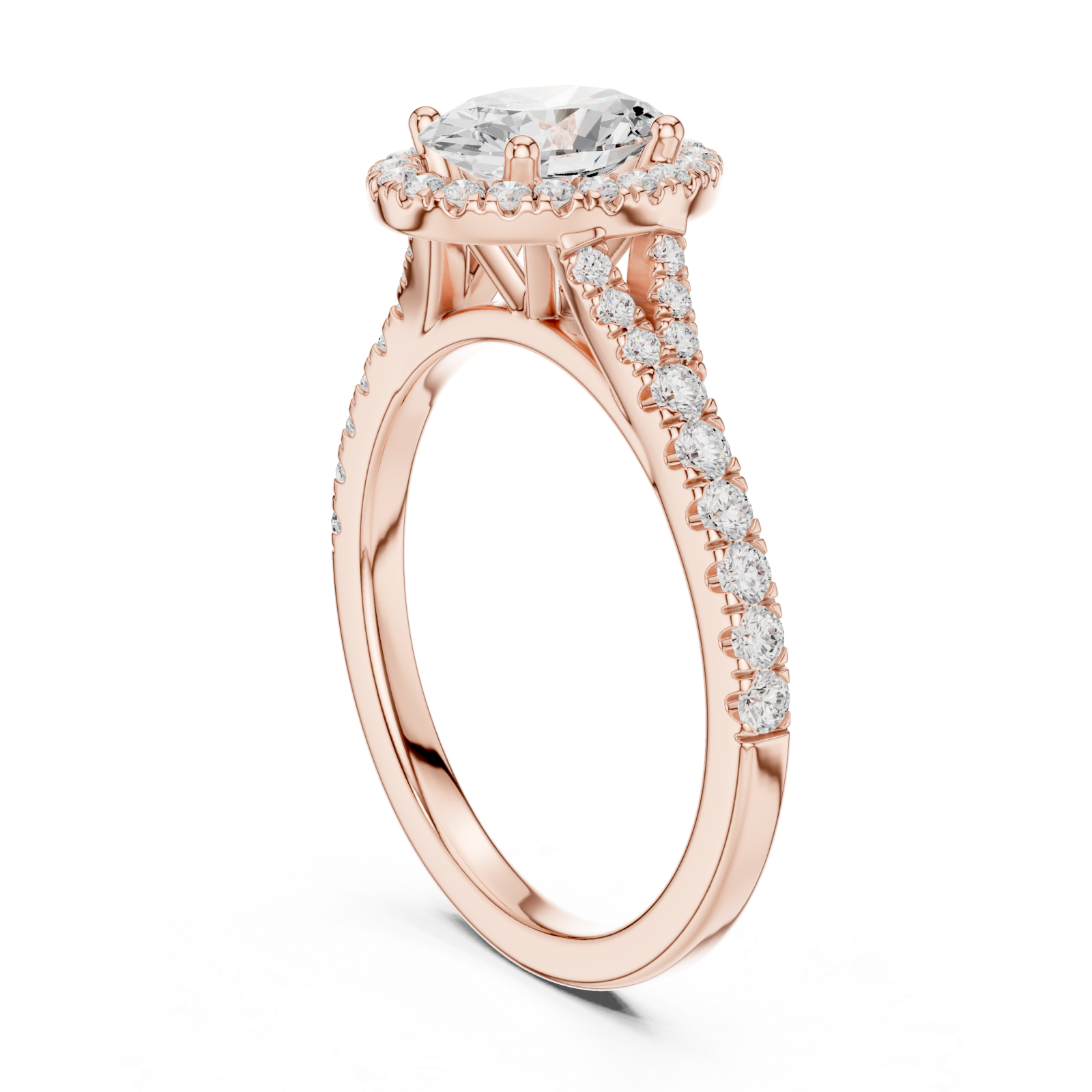  Rose Gold Lustrous Radiance Halo Ring Left View