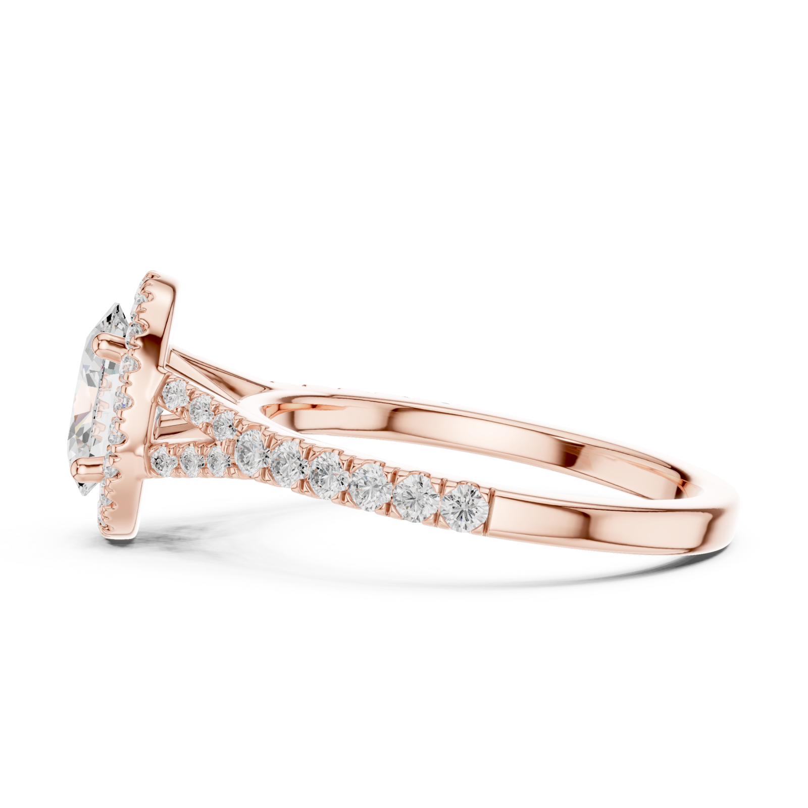 Rose Gold Lustrous Radiance Halo Ring Side View
