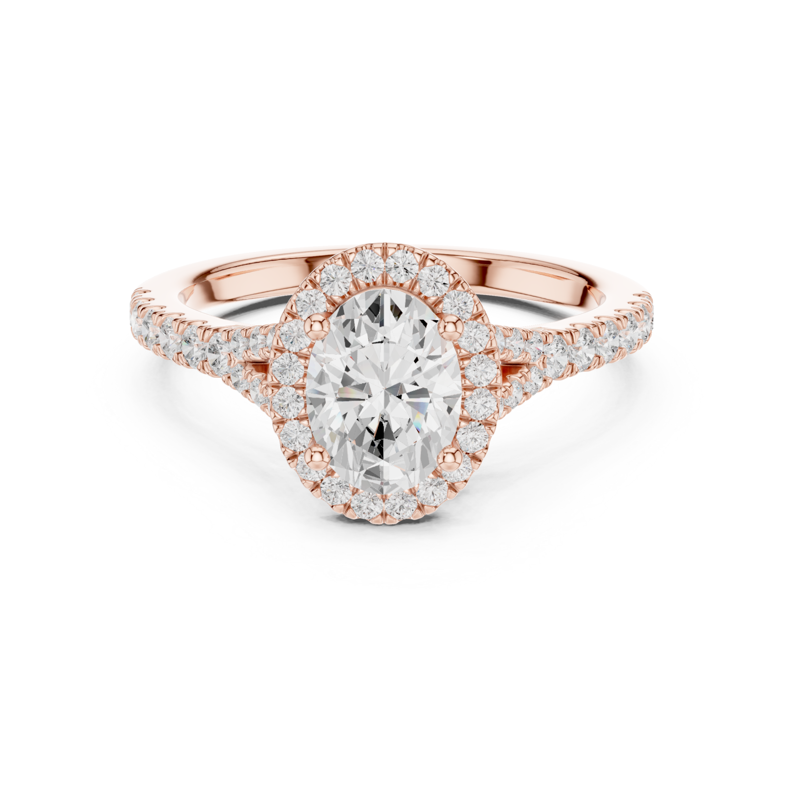  Rose Gold Lustrous Radiance Halo Ring Front View