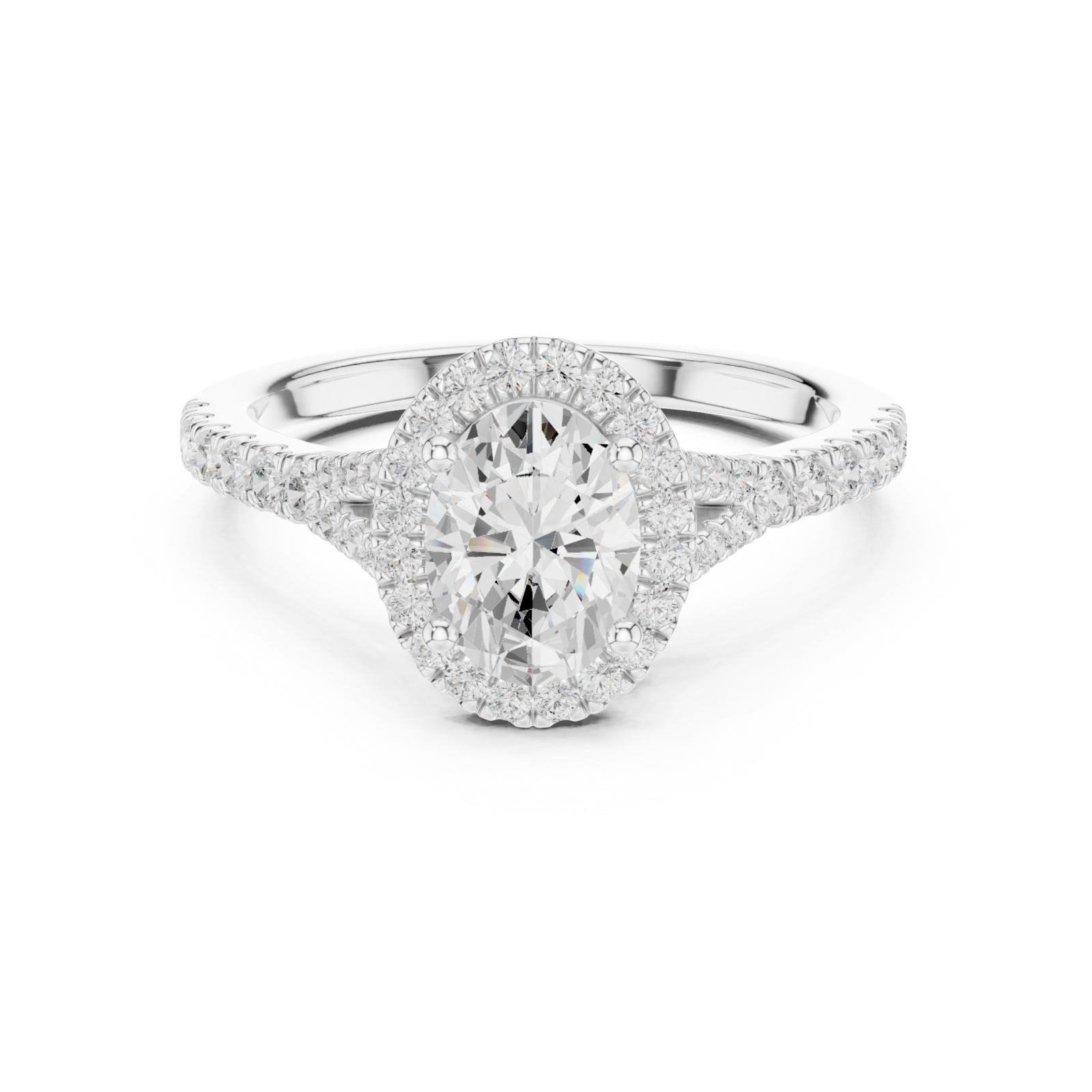  White Gold Lustrous Radiance Halo Ring Front View