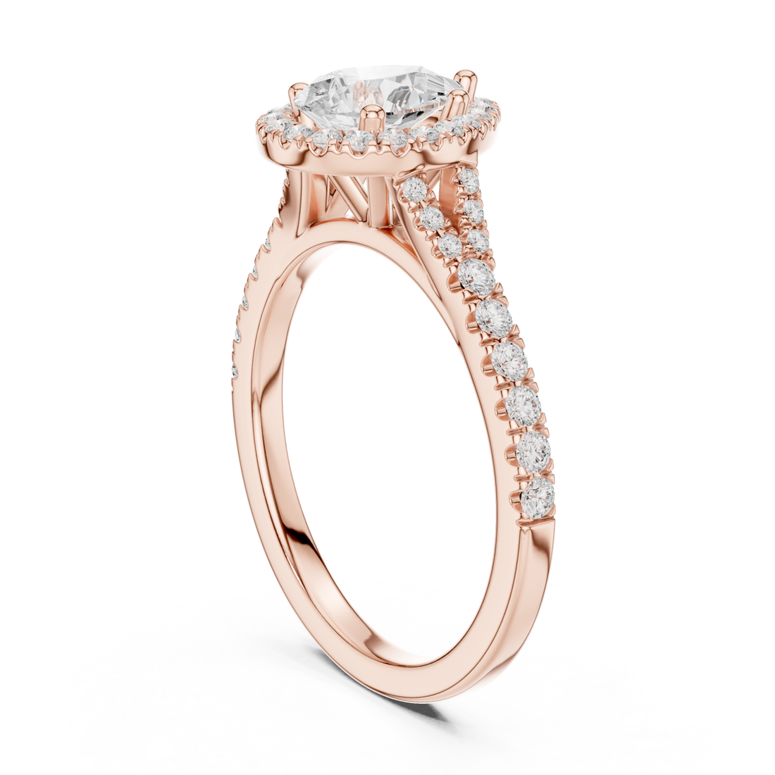  Rose Gold Adorned Halo Teardrop Ring Front View