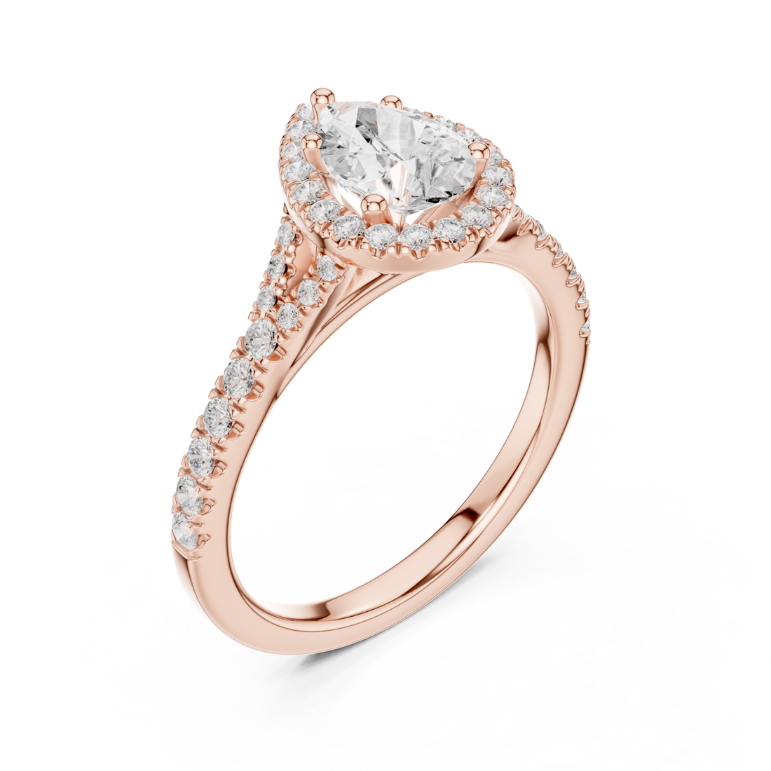 Rose Gold Adorned Halo Teardrop Ring Front View