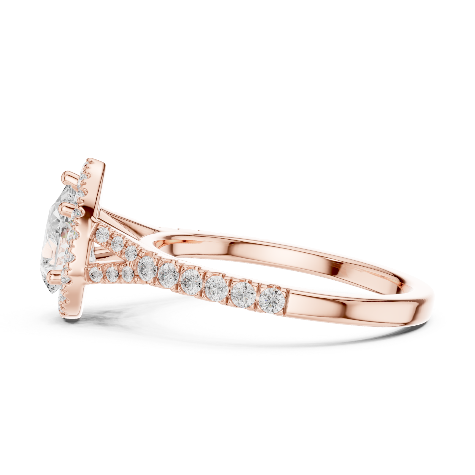  Rose Gold Adorned Halo Teardrop Ring Side View