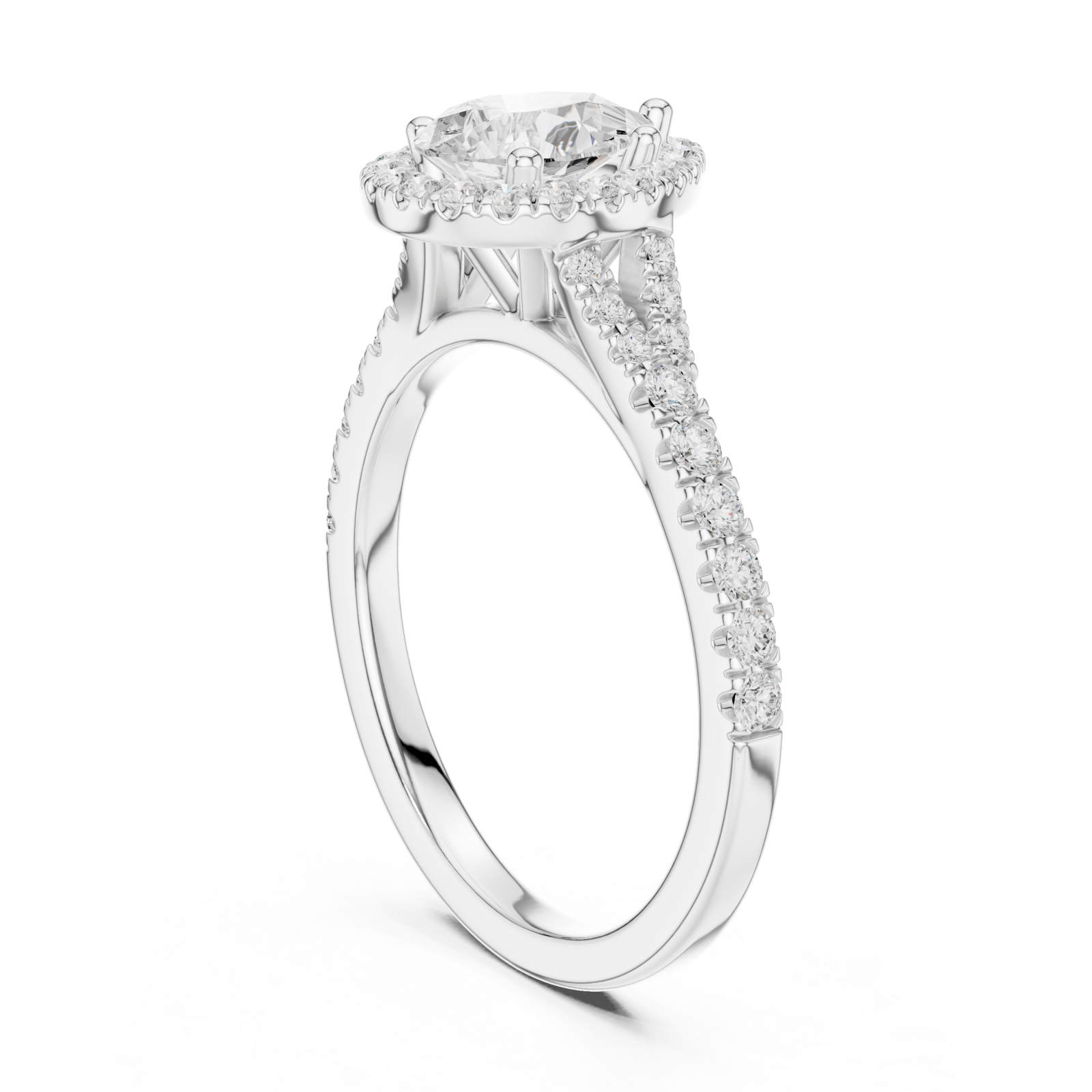  White Gold Adorned Halo Teardrop Ring Left View