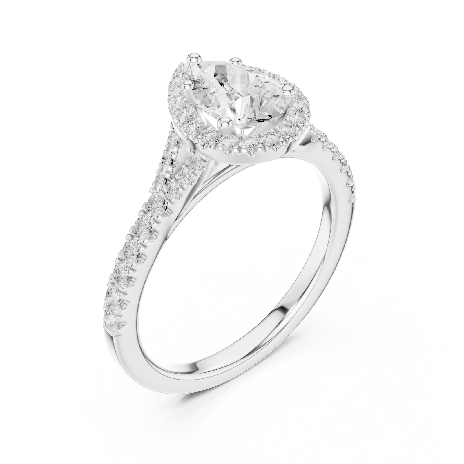  White Gold Adorned Halo Teardrop Ring Right View