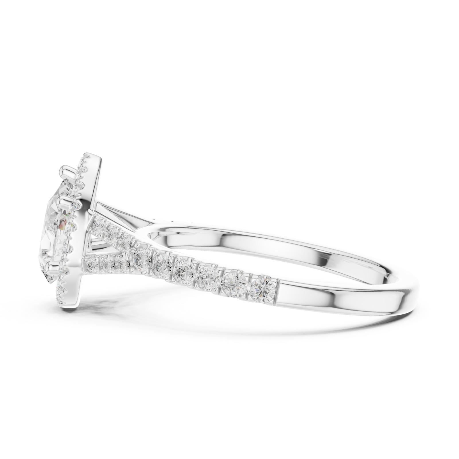  White Gold Adorned Halo Teardrop Ring Side View