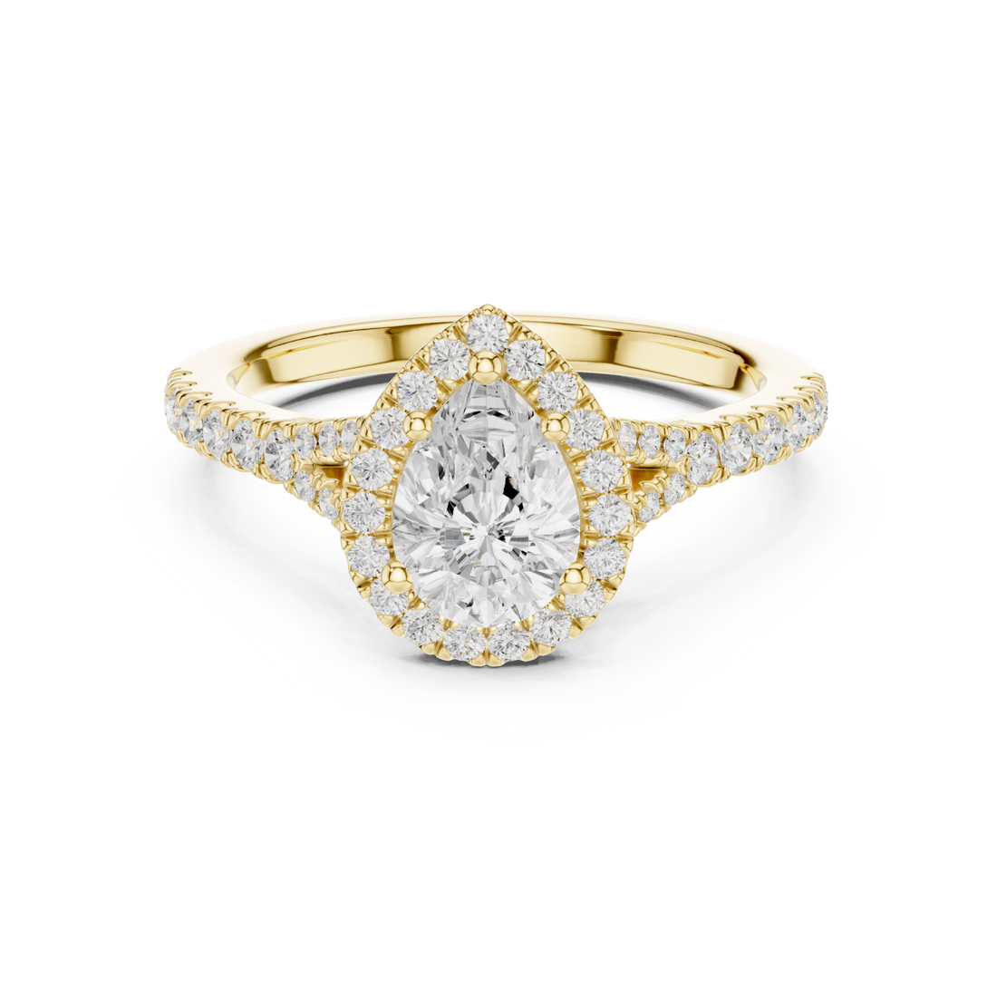 Gold Adorned Halo Teardrop Ring Right View