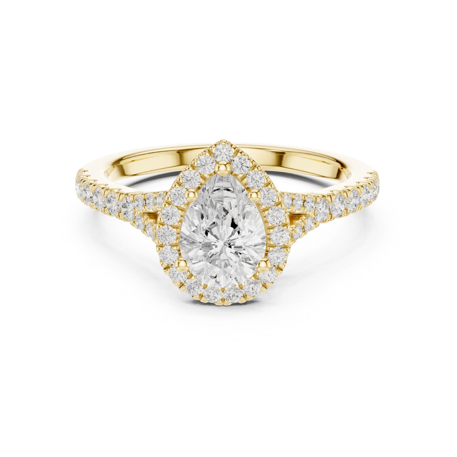  Gold Adorned Halo Teardrop Ring Front View