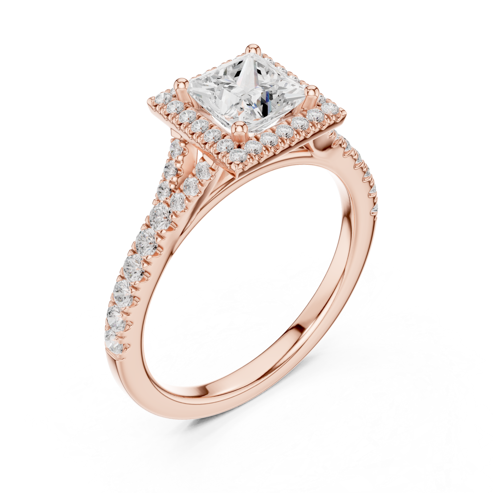  Rose Gold Royal Radiance Square Halo Ring Right View