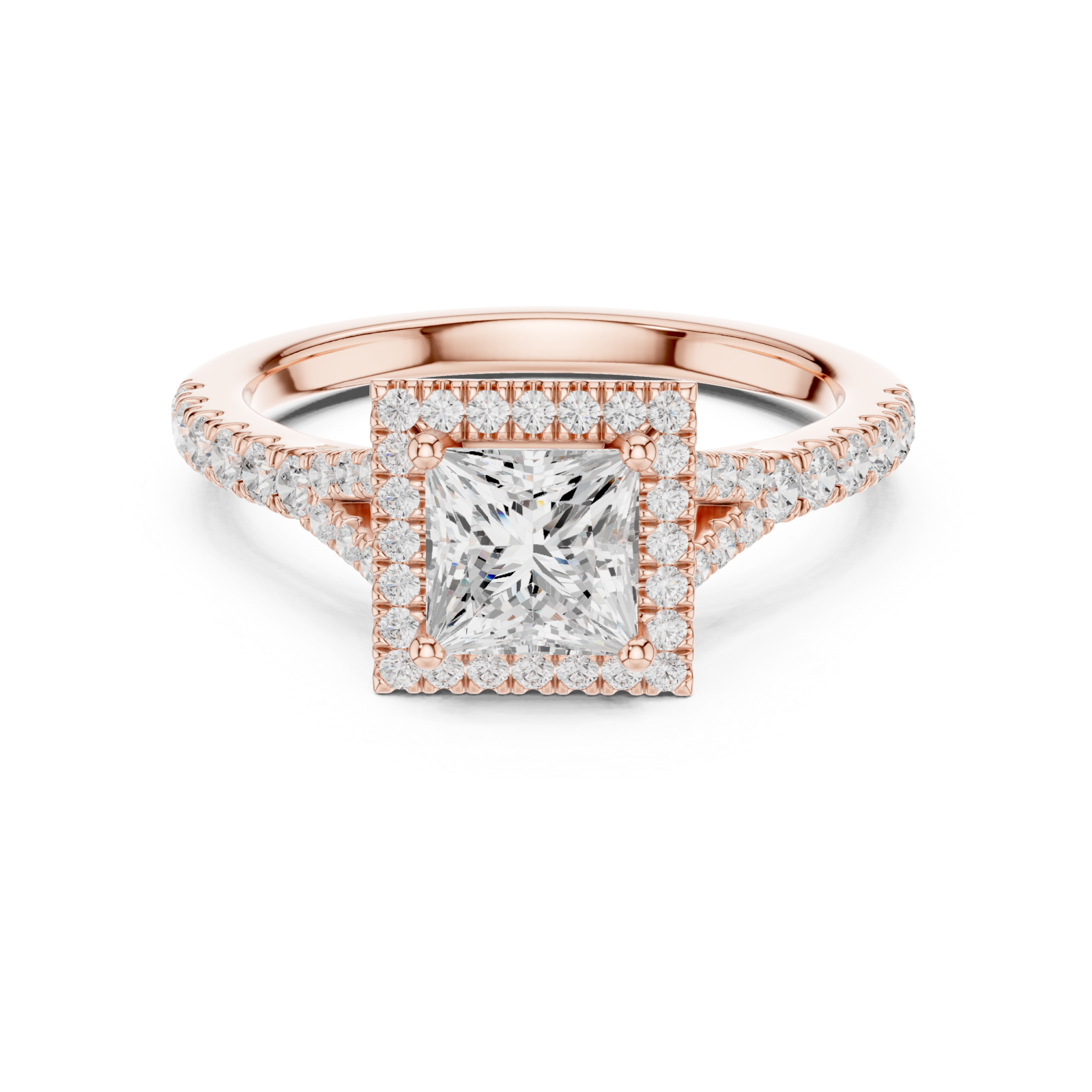  Rose Gold Royal Radiance Square Halo Ring Front View