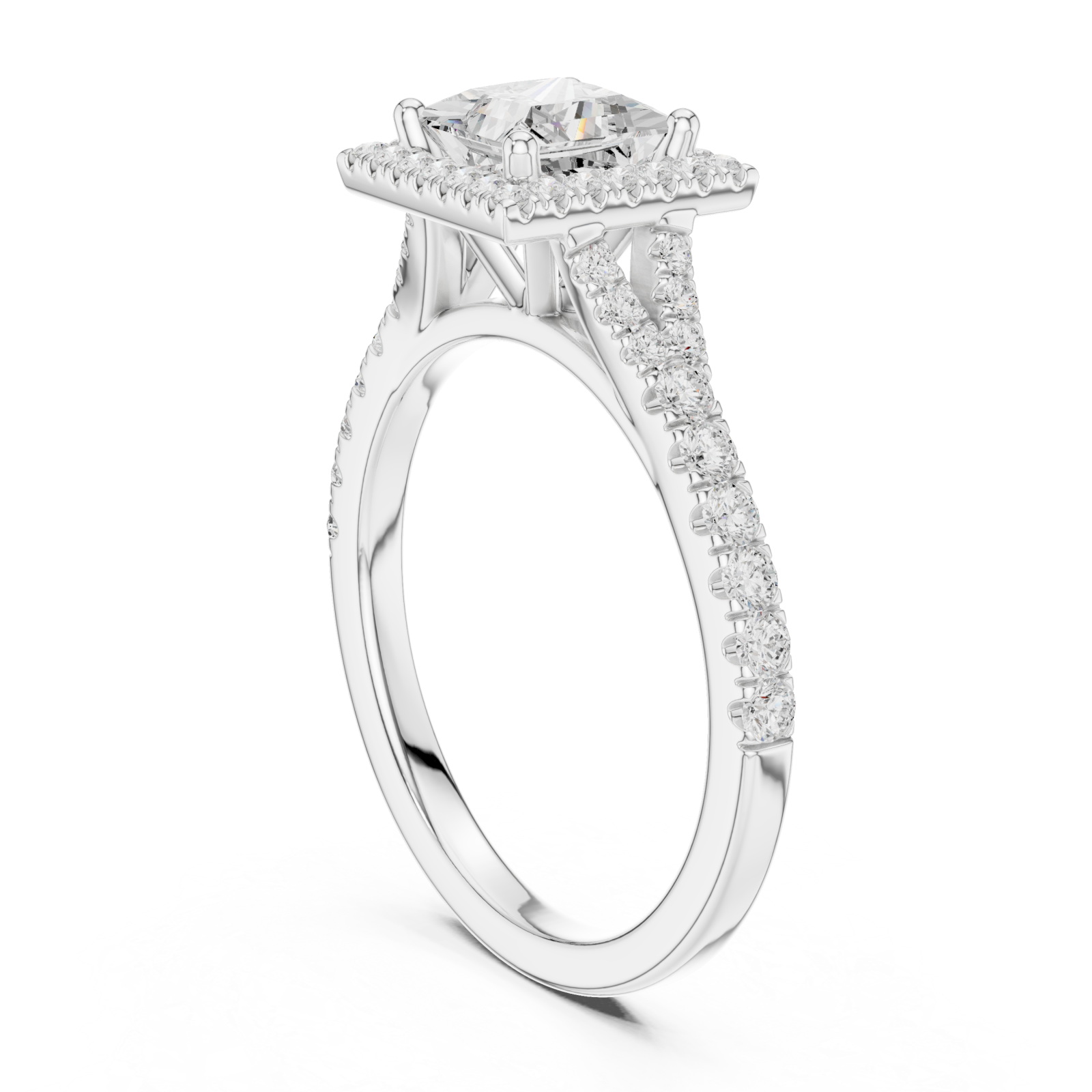 White Gold Royal Radiance Square Halo Ring Left View