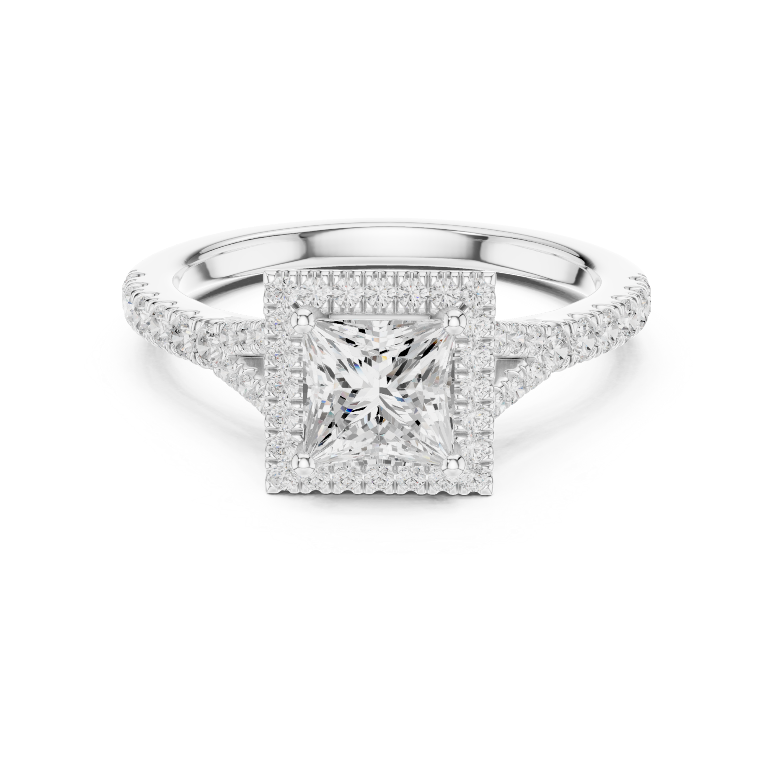  White Gold Royal Radiance Square Halo Ring Front View