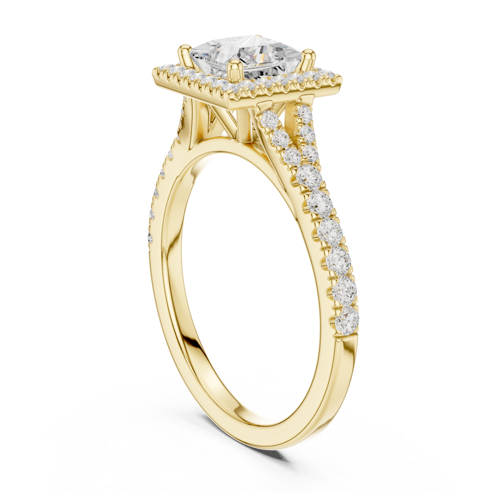  Gold Royal Radiance Square Halo Ring Left View