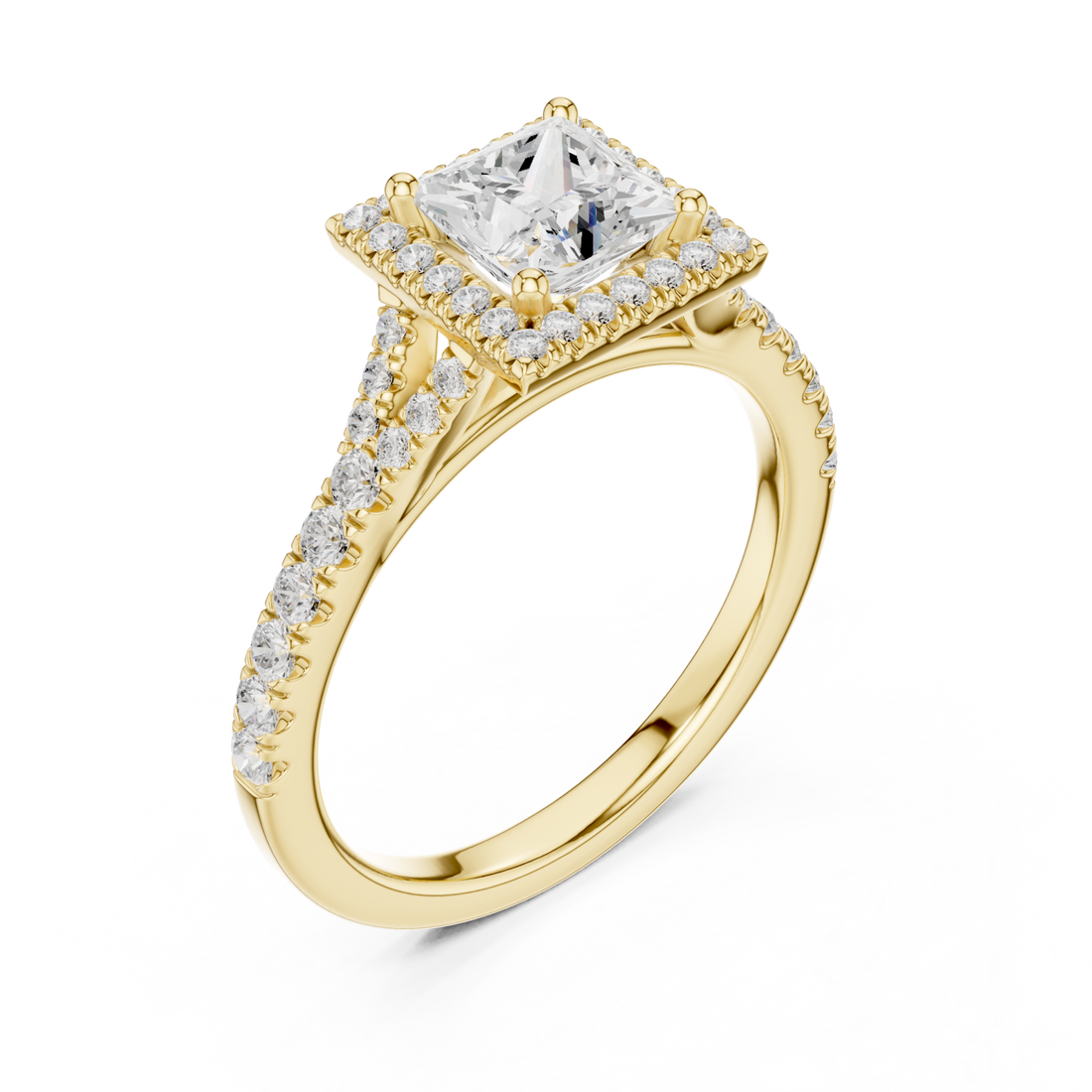 Gold Royal Radiance Square Halo Ring Right View
