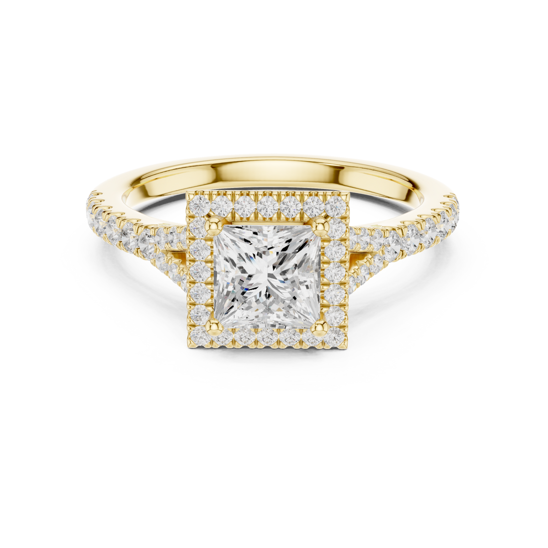 Gold Royal Radiance Square Halo Ring Right View