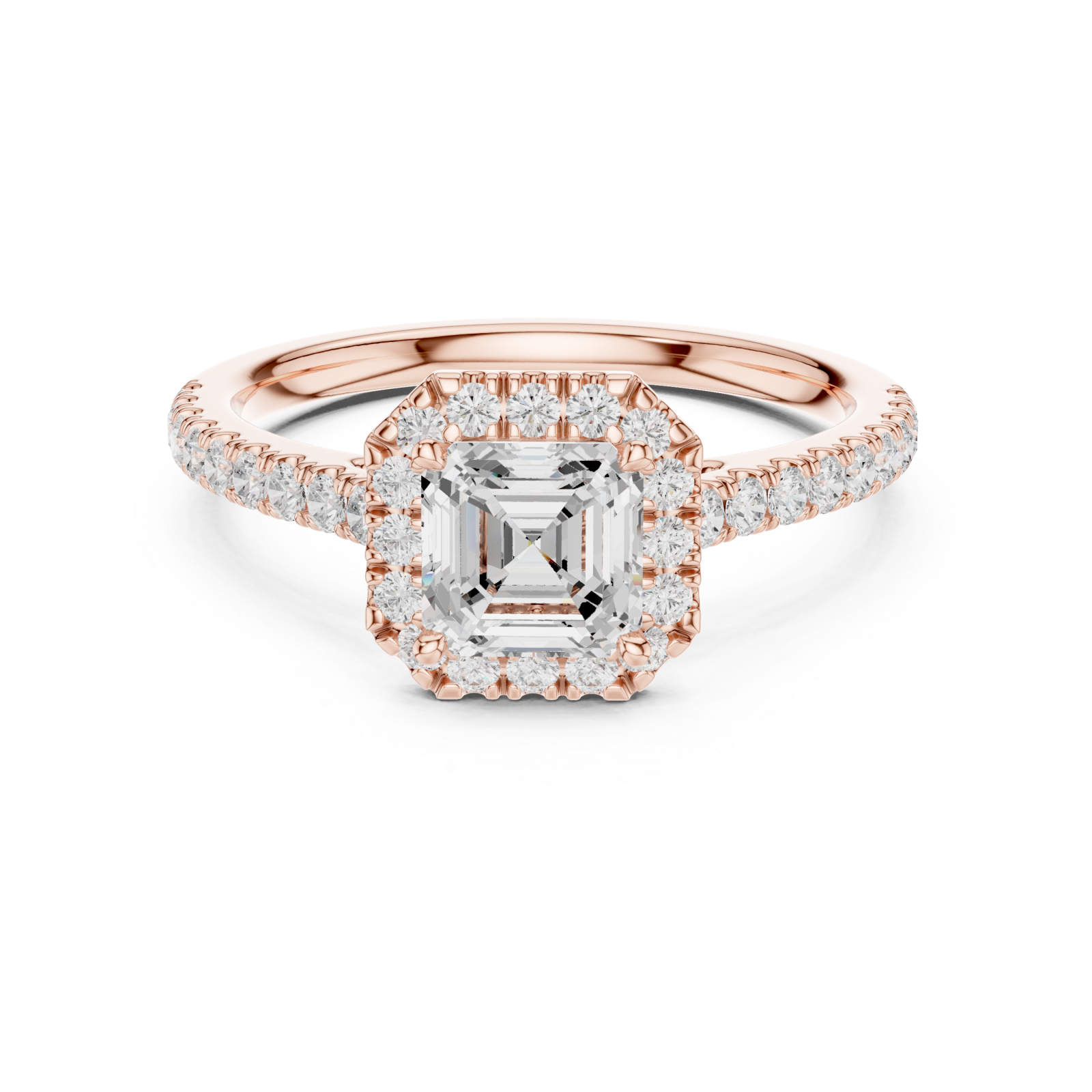  Rose Gold Opulent Luster Cushion Accent Ring Front View
