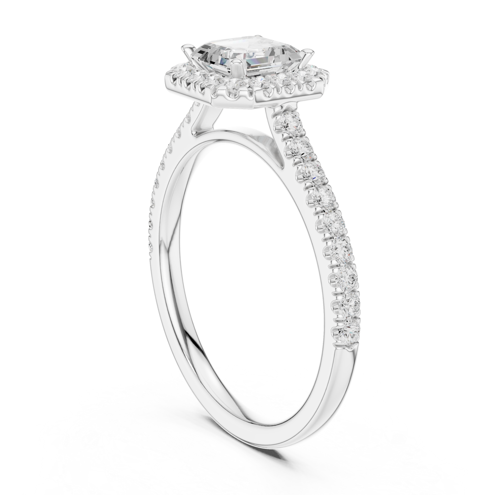  White Gold Opulent Luster Cushion Accent Ring Left View
