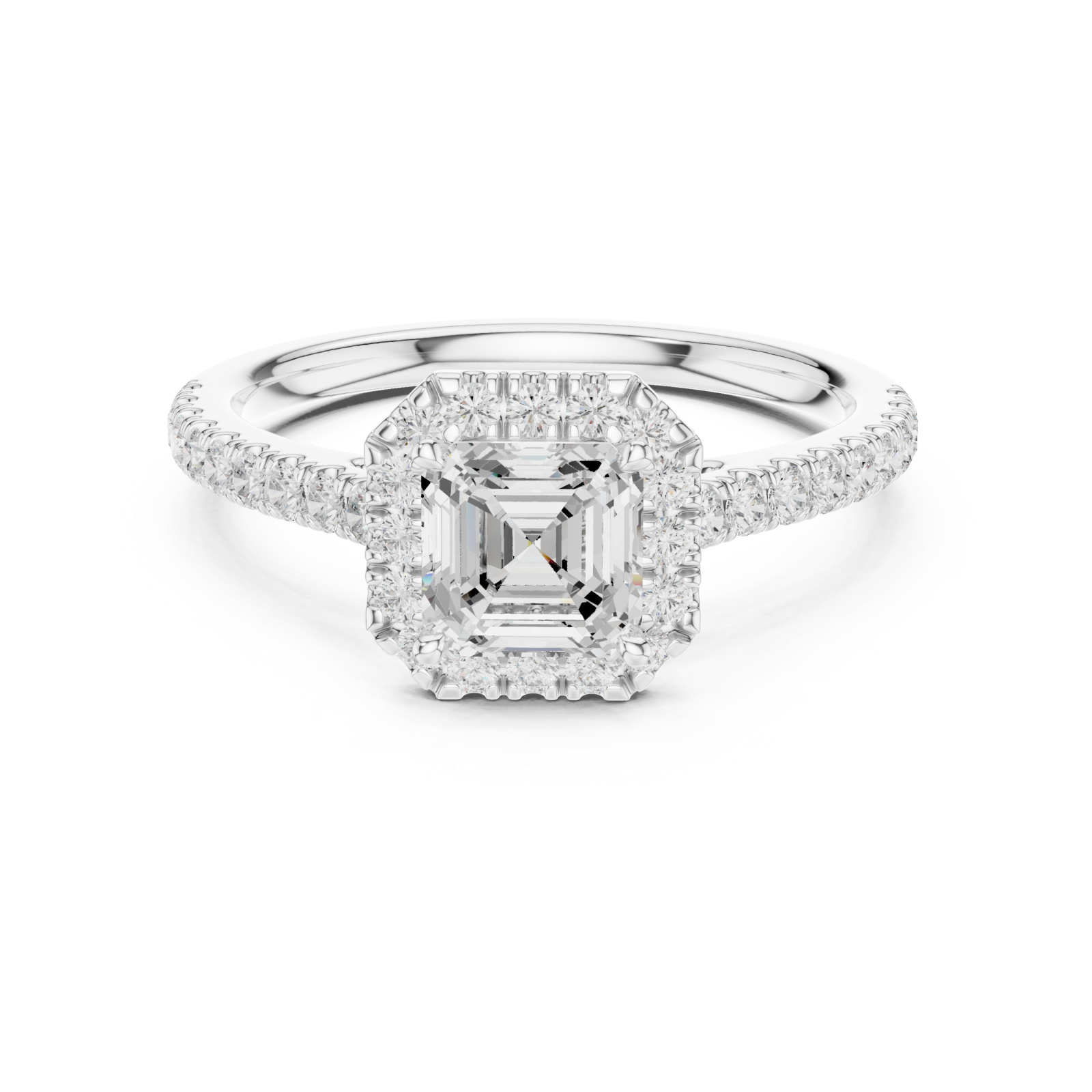  White Gold Opulent Luster Cushion Accent Ring Front View