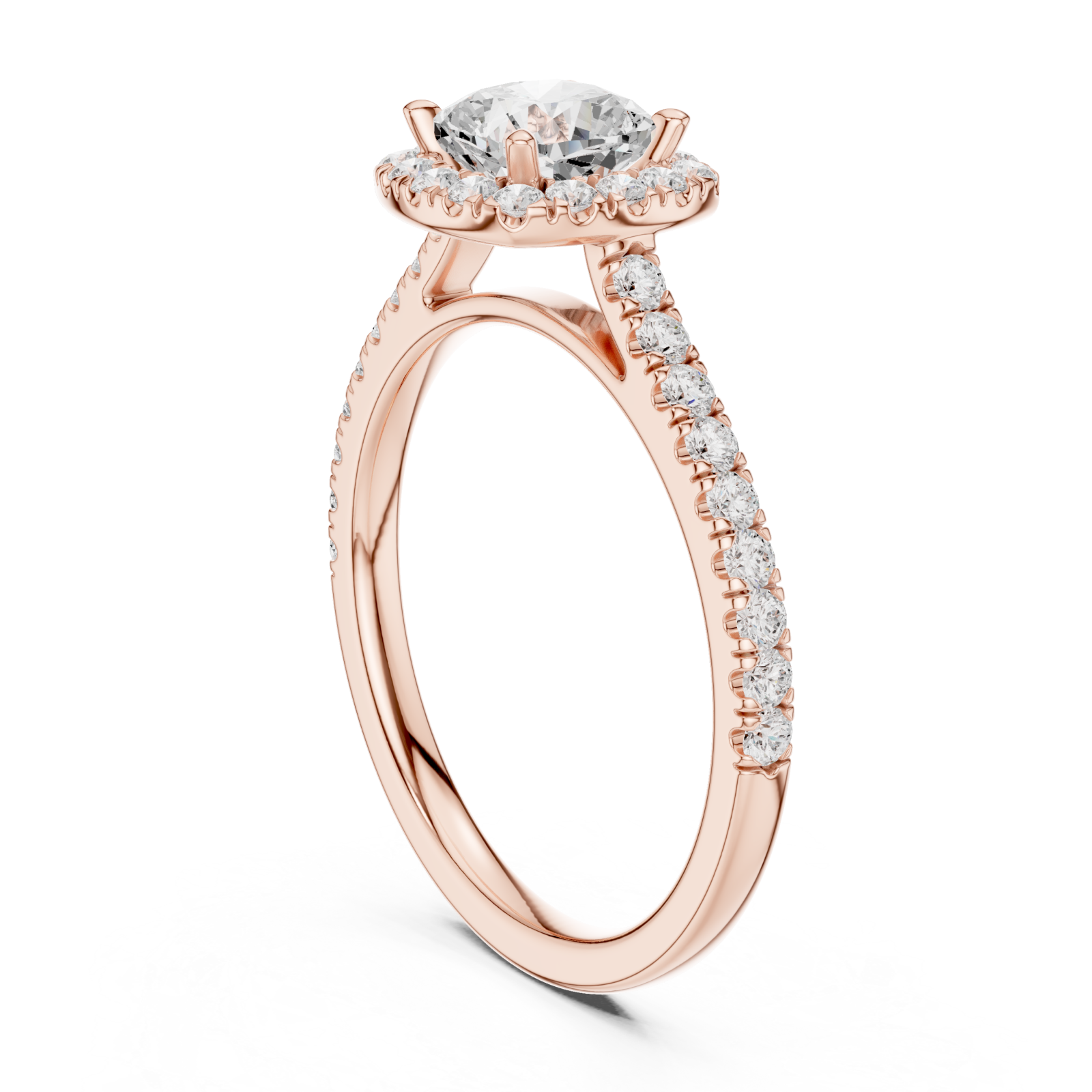  Rose Gold Radiant Halo Setting Ring Left View