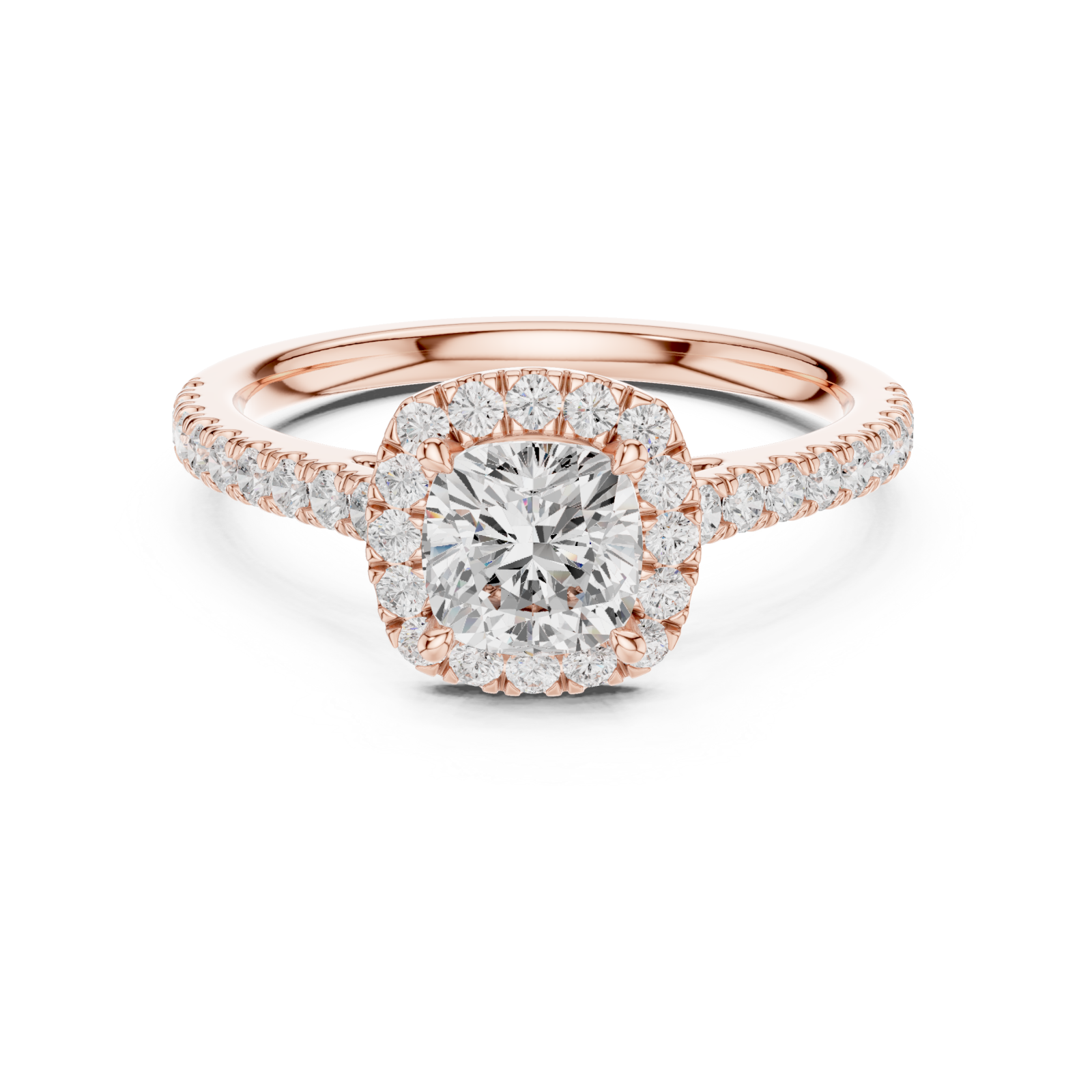  Rose Gold Radiant Halo Setting Ring Front View