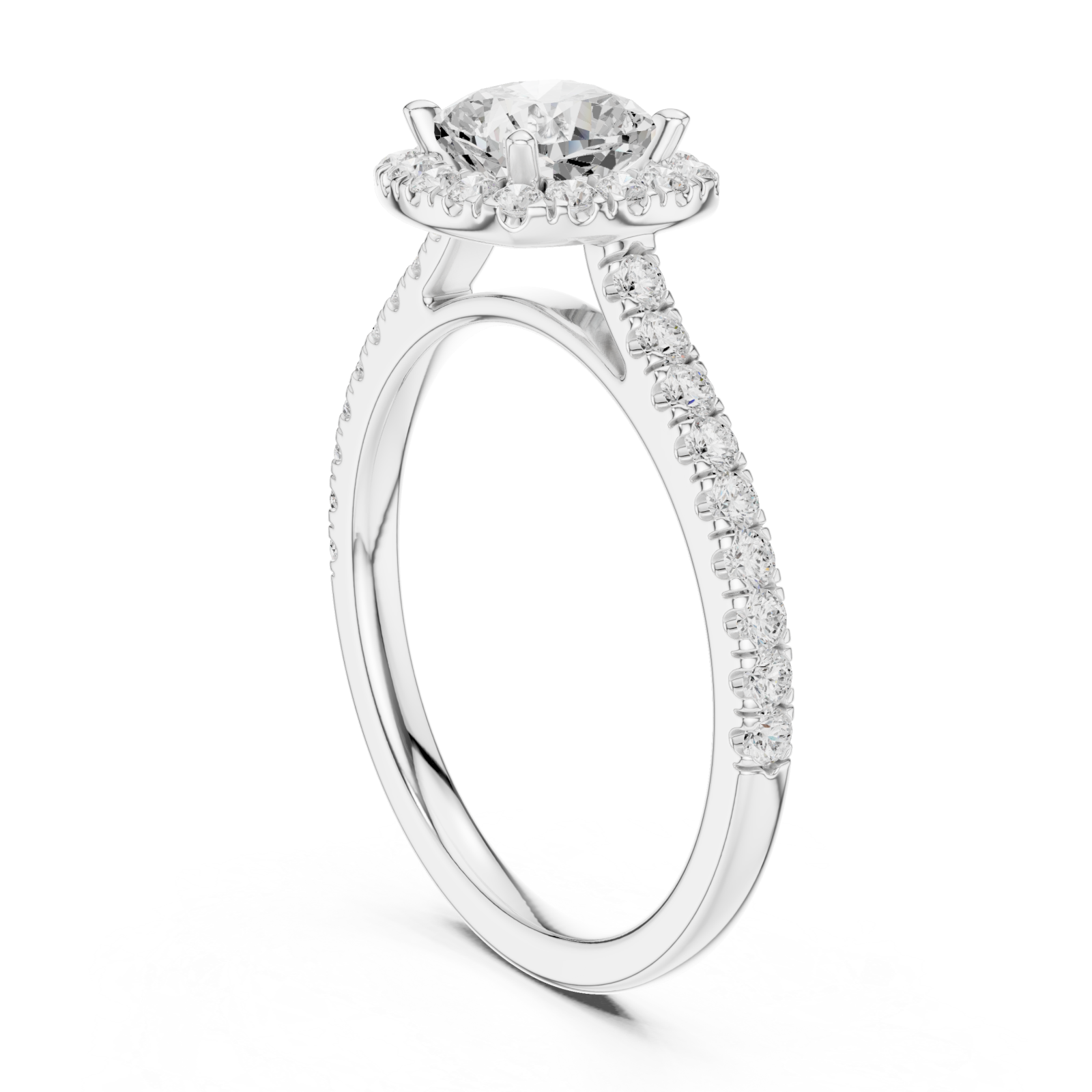  White Gold Radiant Halo Setting Ring Left View
