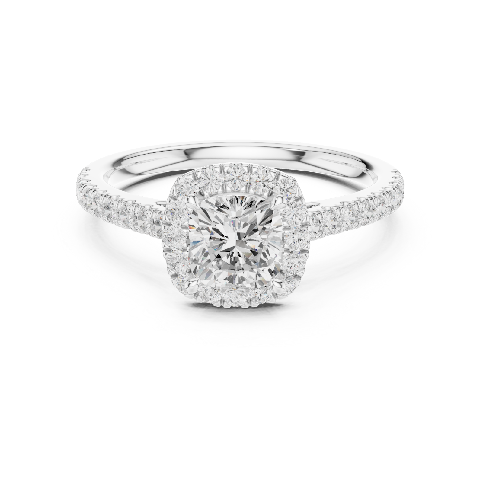  White Gold Radiant Halo Setting Ring Front View