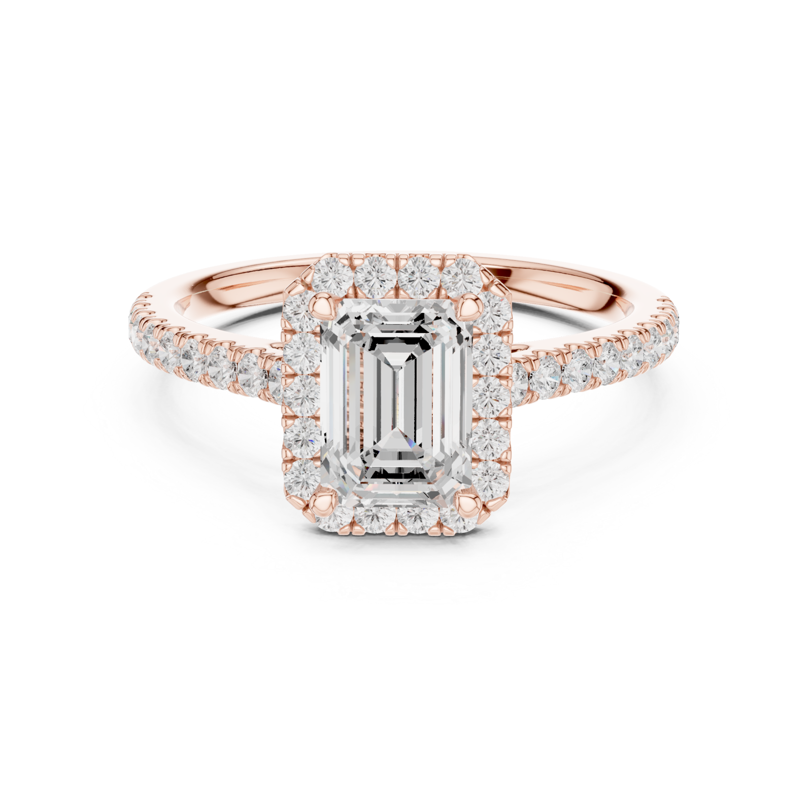  Rose Gold Eternal Reverie Emerald Cut Accent Ring Front View
