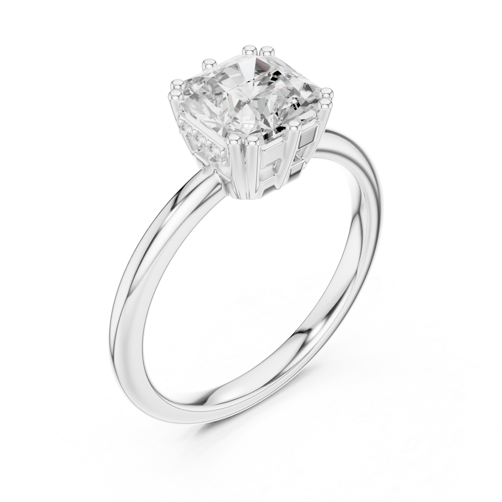  White Gold Radiant Embrace Solitaire Halo Accent Ring Right View