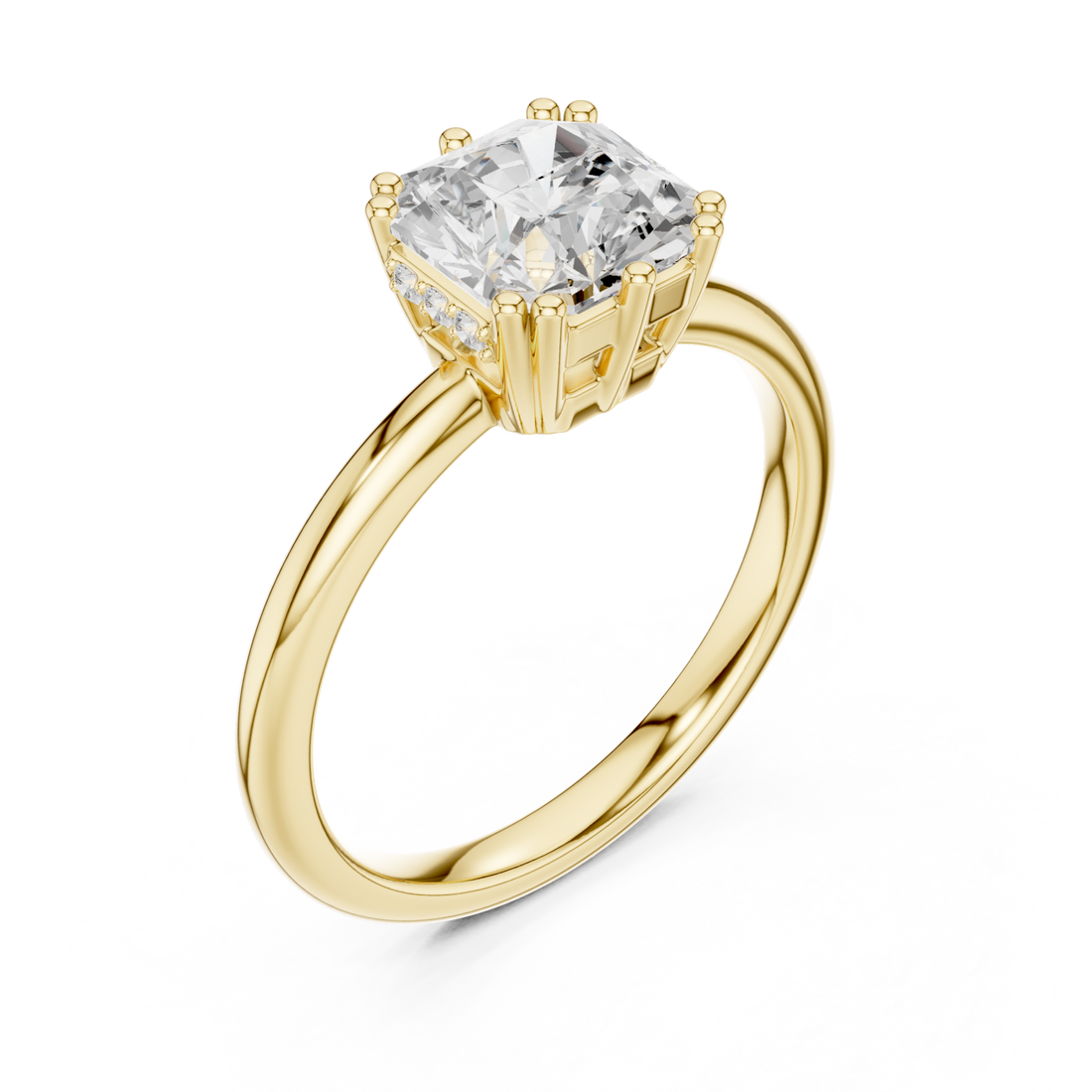 Gold Radiant Embrace Solitaire Halo Accent Ring Right View
