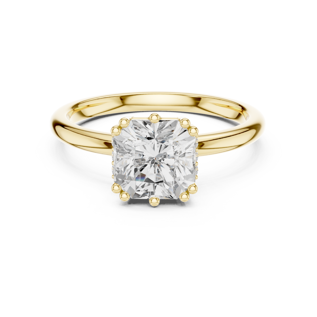 Gold Radiant Embrace Solitaire Halo Accent Ring Right View