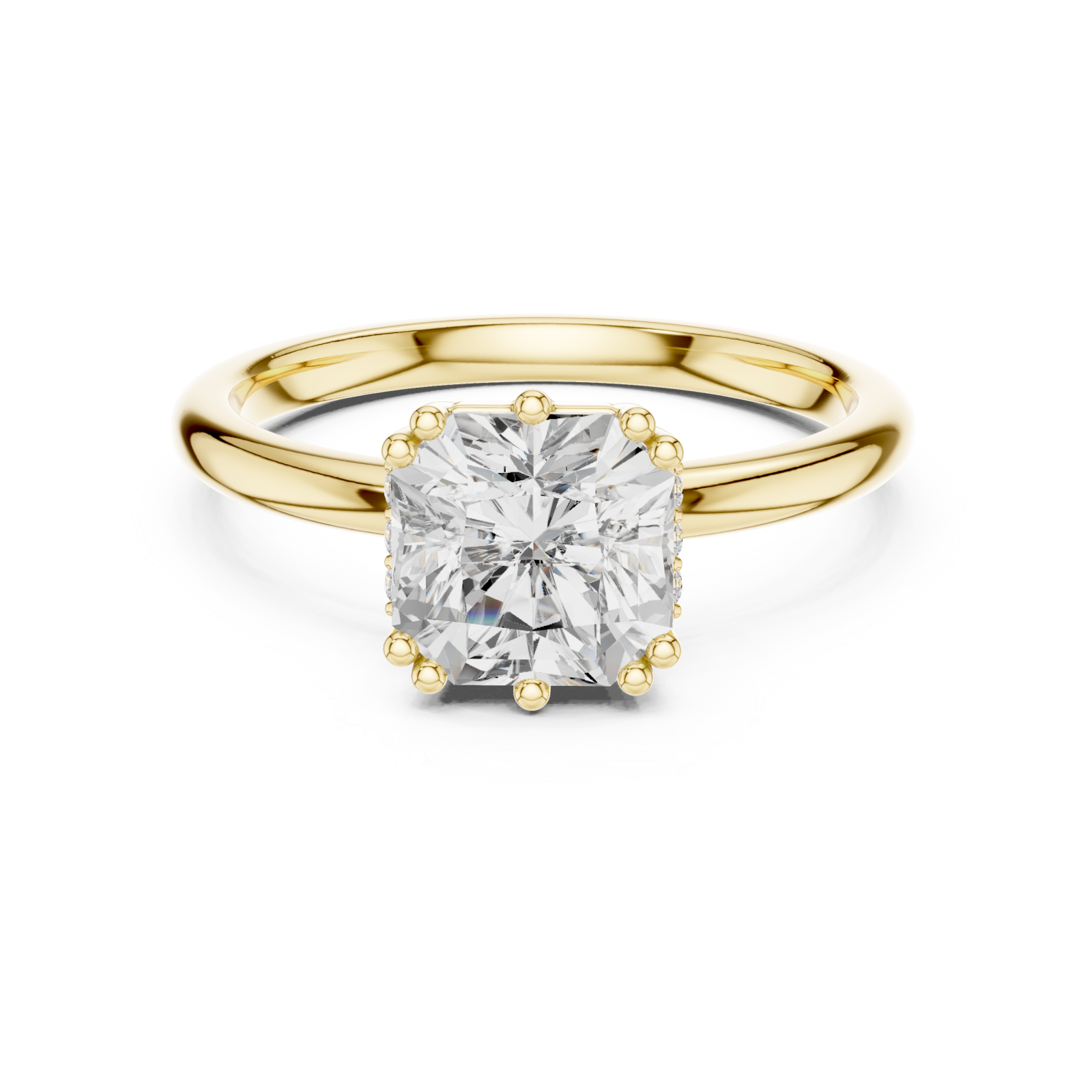  Gold Radiant Embrace Solitaire Halo Accent Ring Front View