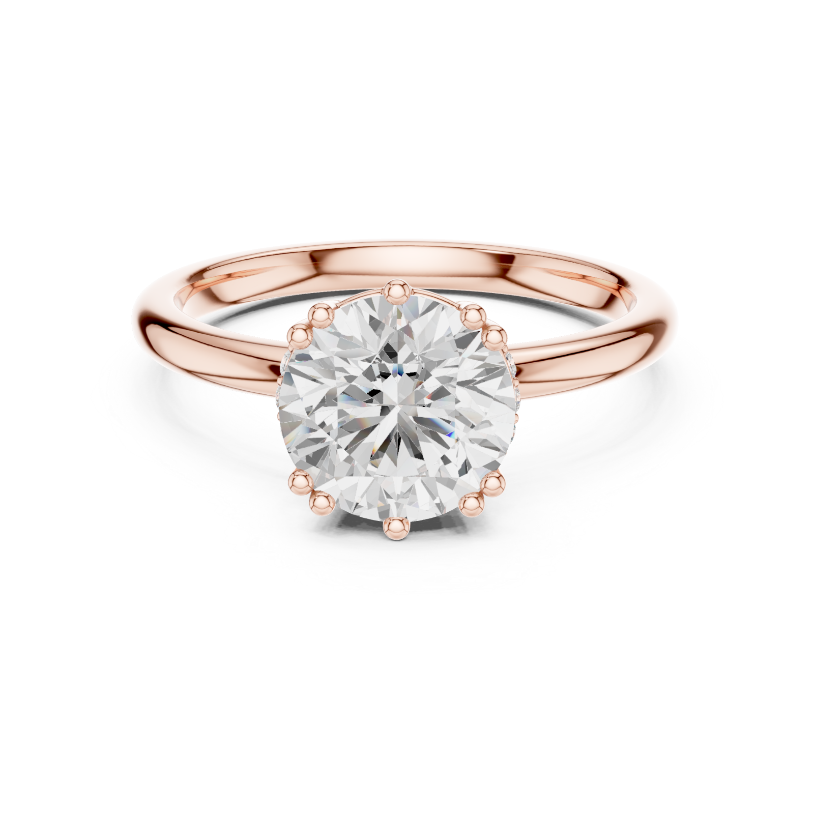  Rose Gold Lumina Crest Petite Solitaire Engagement Ring Front View