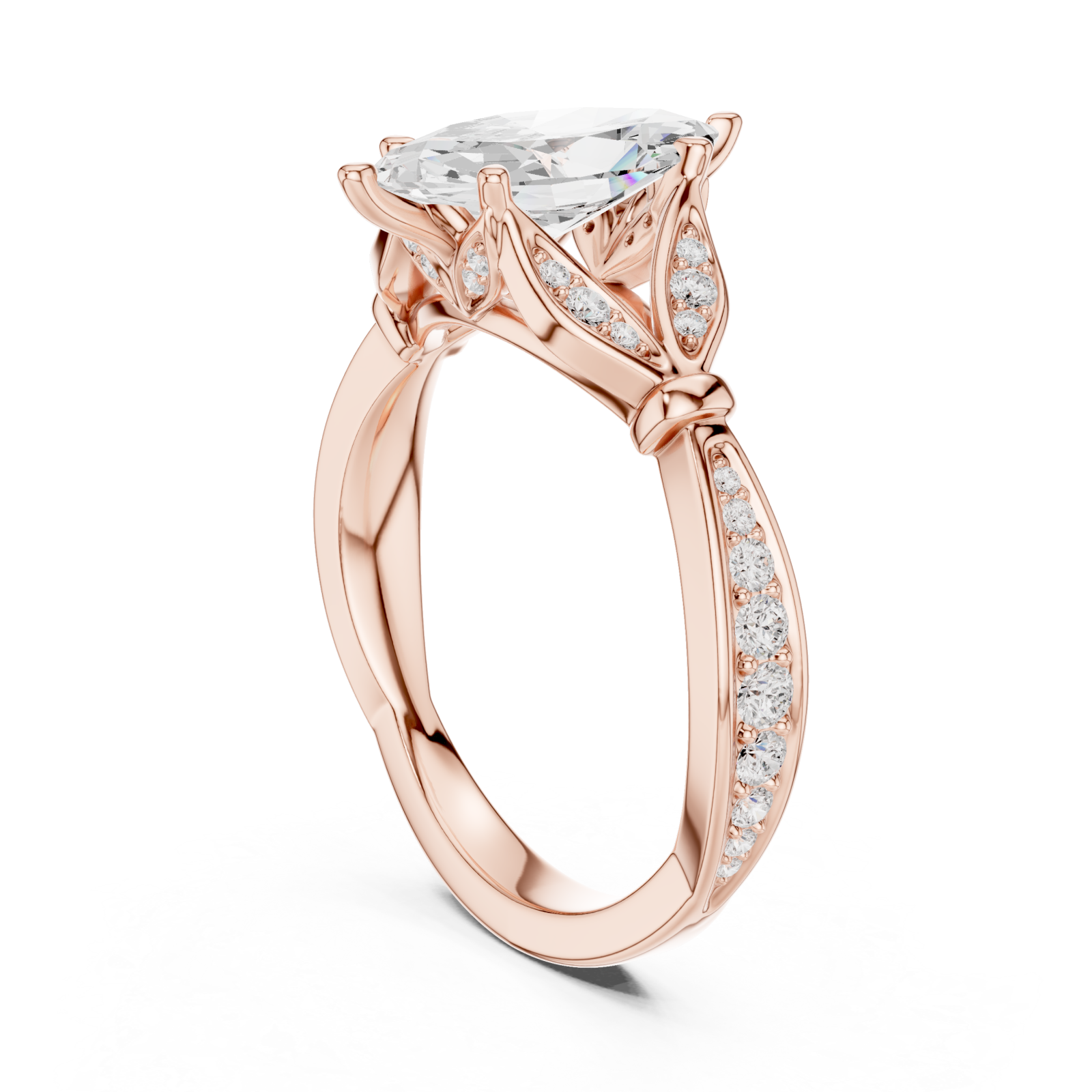 Rose Gold Orchid Dream Solitaire Cocktail Ring Left View