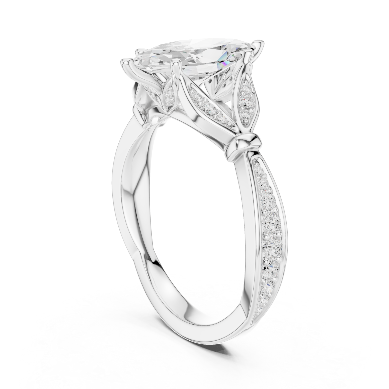  White Gold Orchid Dream Solitaire Cocktail Ring Left View